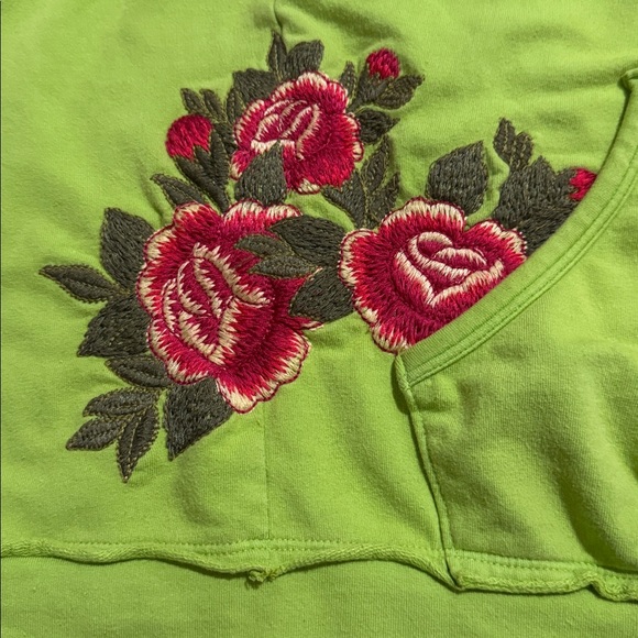 Johnny Was Embroidered Floral Half Sleeve Zipper Hoodie Lime Green Bohemian-S - Picture 7 of 9